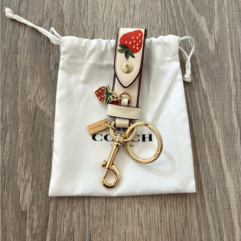 Coach Trigger Snap Bag Charm With Strawberry Print - Picture 2 of 4